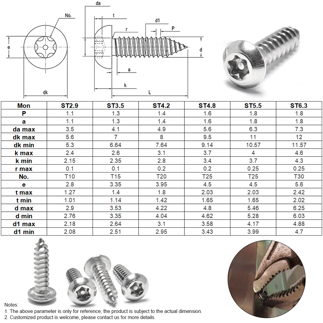 Torx With Pin Button Head Security Self Tapping Screws - Buy Torx With ...